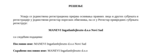 A Manevi Zrt. szerbiai leányvállalatát MANEVI Ingatlanfejlesztő d.o.o. Novi Sad néven regisztrálták.